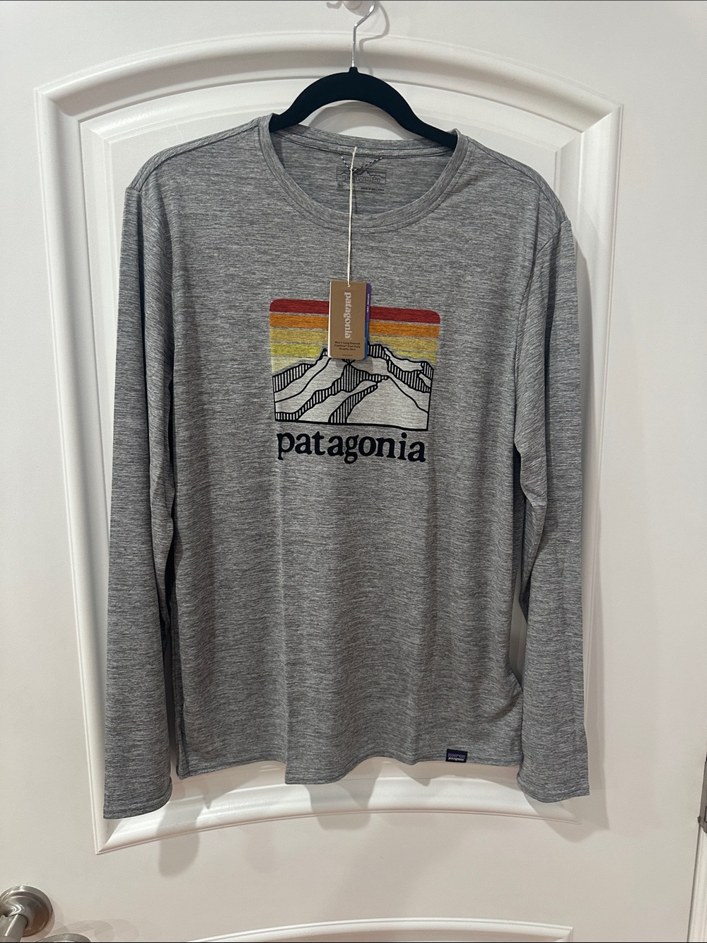Patagonia Heather Gray Long-Sleeve Mountain Logo Tee